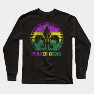 Mardi Gras Fleur De Lis Retro Sunset Long Sleeve T-Shirt